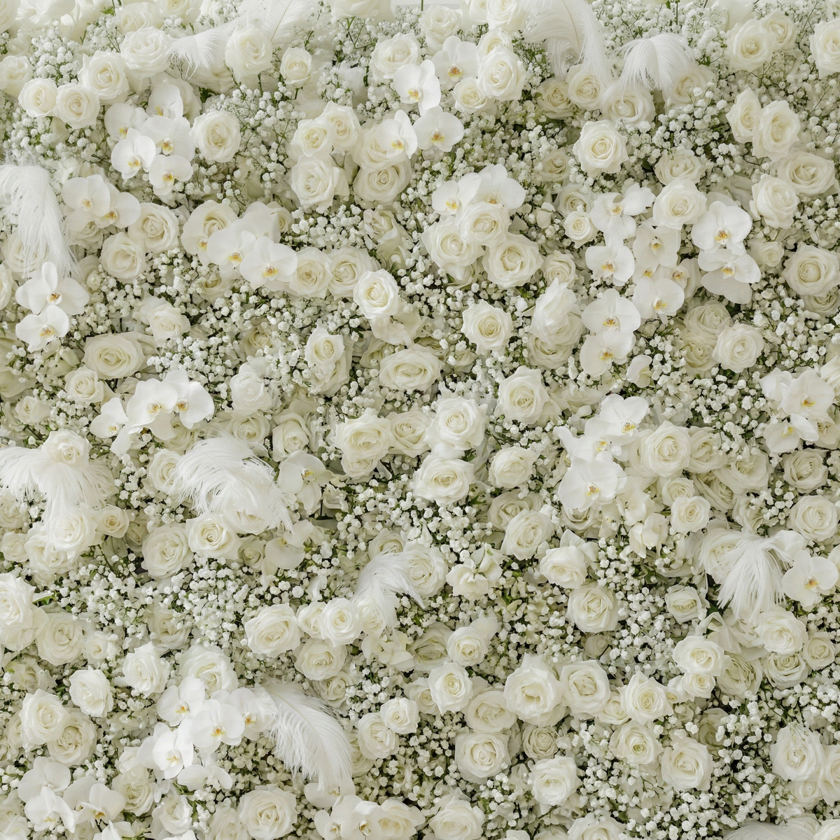 Lachlan | 5D Pure White Baby's Breath & Event-Ready Silk Rose Floral Wall Backdrop for Dreamy Wedding & Proposal | Shipping Included