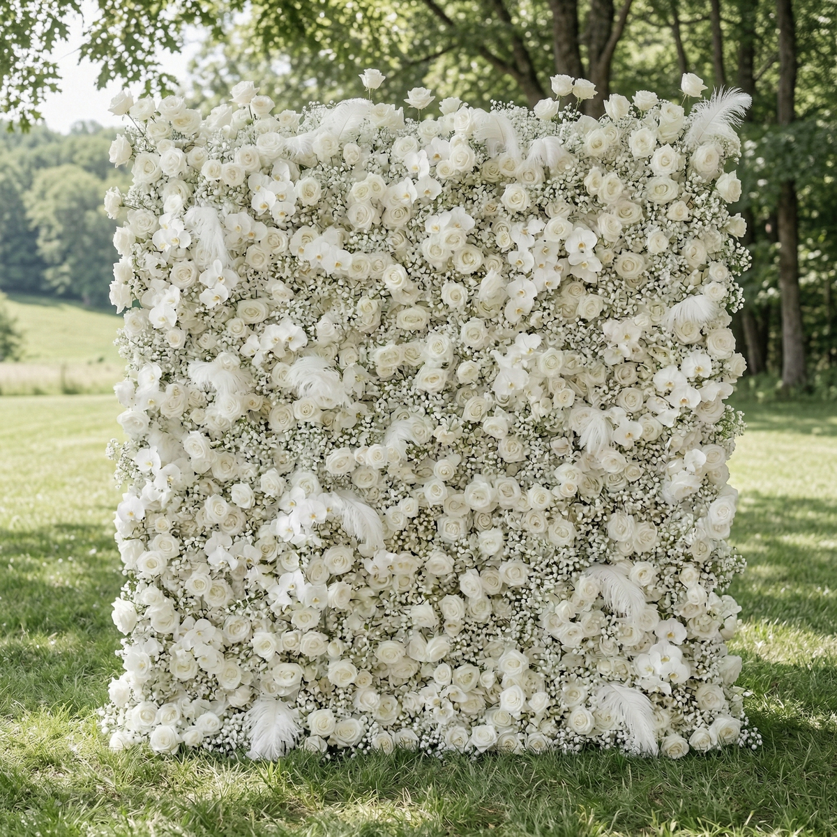 Lachlan | 5D Pure White Baby's Breath & Event-Ready Silk Rose Floral Wall Backdrop for Dreamy Wedding & Proposal | Shipping Included