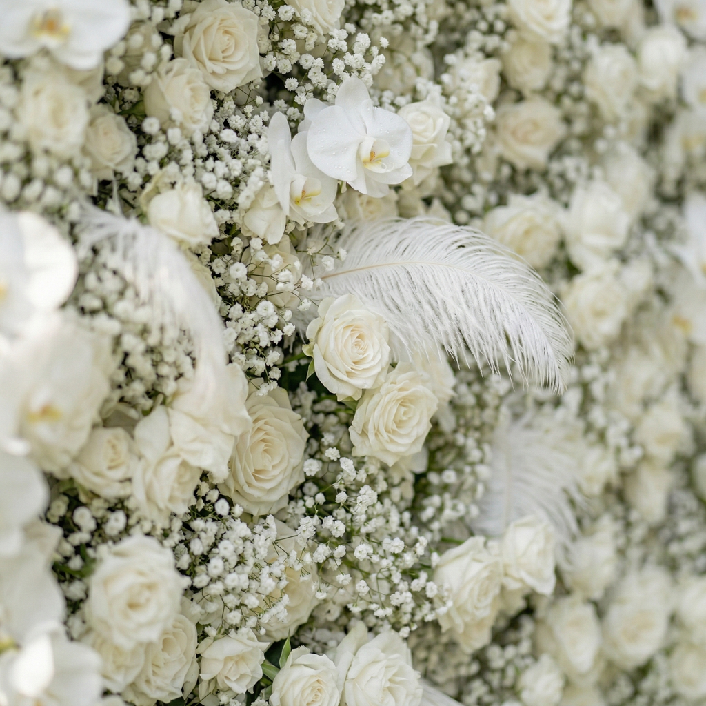 Lachlan | 5D Pure White Baby's Breath & Event-Ready Silk Rose Floral Wall Backdrop for Dreamy Wedding & Proposal | Shipping Included