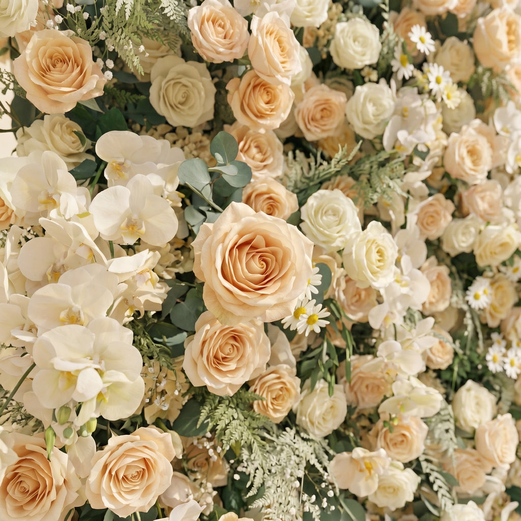 Larena | Luxury 5D Cream & Champagne Silk Event-Ready Floral Wall Backdrop for Timeless Romantic Weddings | Shipping Included