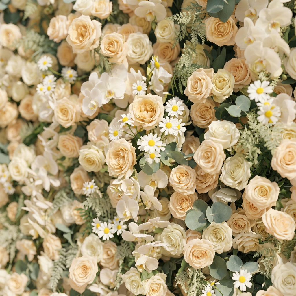 Larena | Luxury 5D Cream & Champagne Silk Event-Ready Floral Wall Backdrop for Timeless Romantic Weddings | Shipping Included