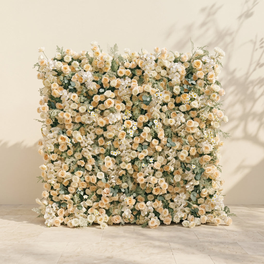Larena | Luxury 5D Cream & Champagne Silk Event-Ready Floral Wall Backdrop for Timeless Romantic Weddings | Shipping Included