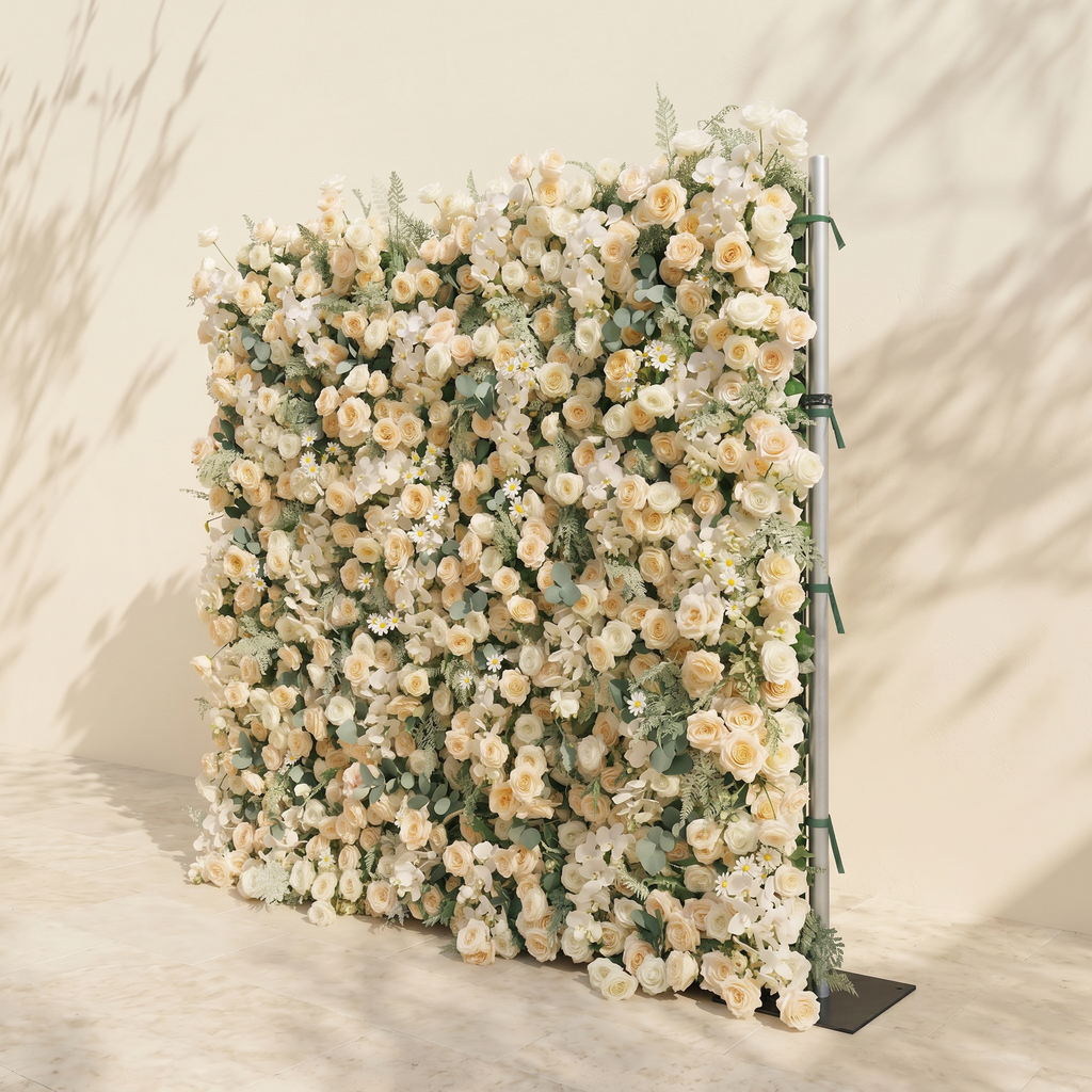 Larena | Luxury 5D Cream & Champagne Silk Event-Ready Floral Wall Backdrop for Timeless Romantic Weddings | Shipping Included