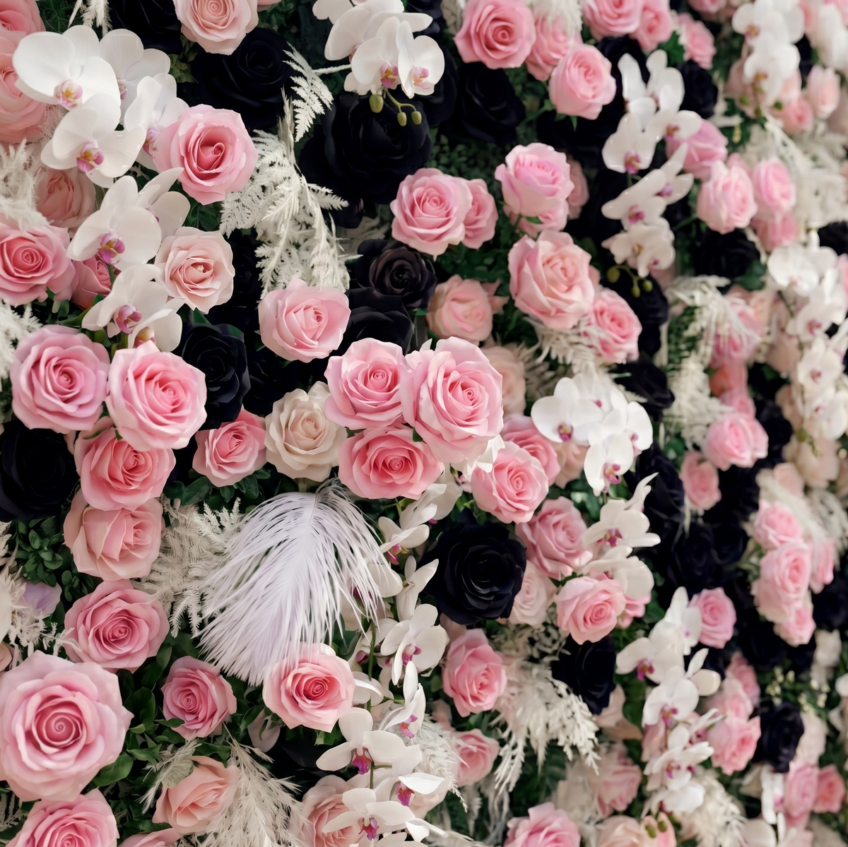 Larorae | Luxury 5D Black & Blush Pink Silk Event-Ready Floral Wall Backdrop for Edgy Romantic Weddings | Shipping Included
