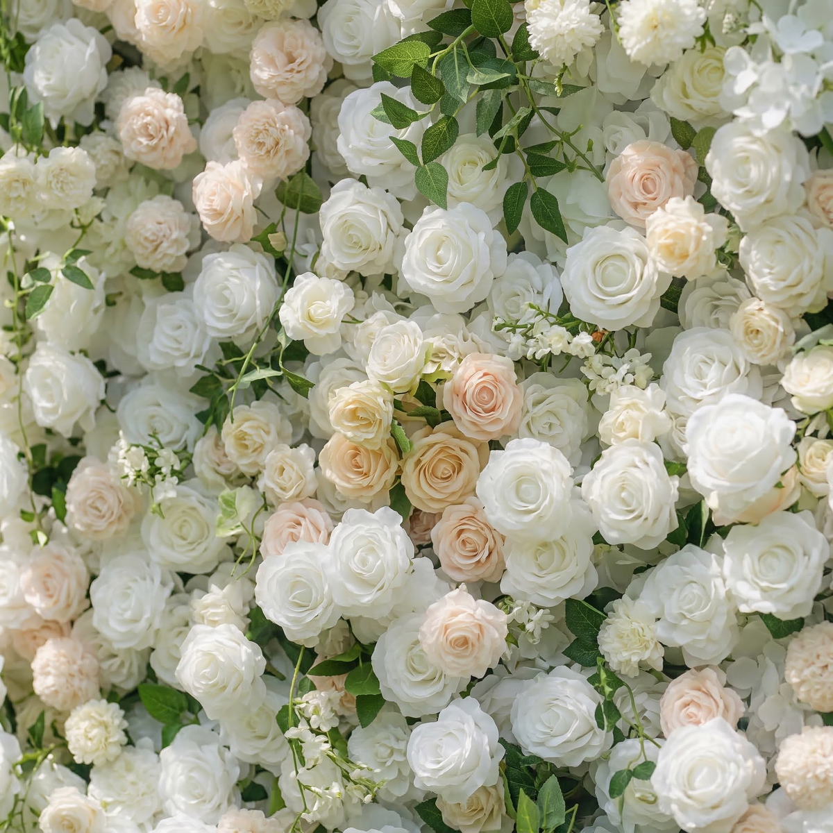 Lioraen | 5D Timeless Ivory and Light Champagne Flower Wall with Hanging Greenery Roll-Up Fabric Backdrop for Garden Party & Event | Shipping Included