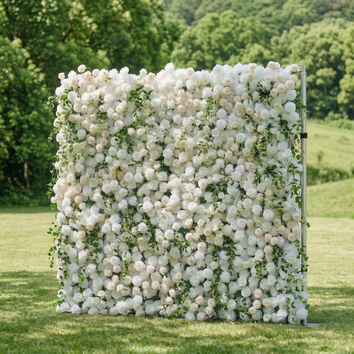 Lioraen | 5D Timeless Ivory and Light Champagne Flower Wall with Hanging Greenery Roll-Up Fabric Backdrop for Garden Party & Event | Shipping Included