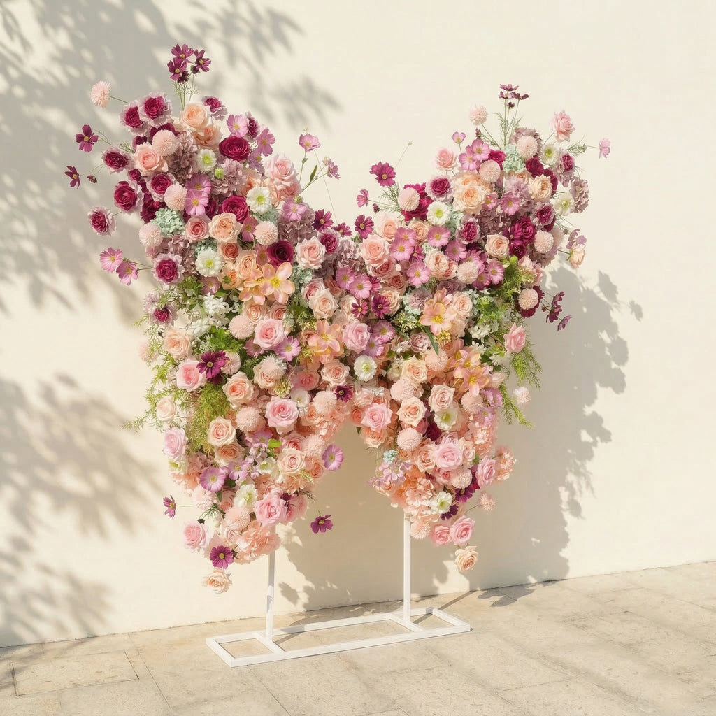 Lumeria | Exquisite Blush & Berry Butterfly-Shaped Flower Wall for Luxury Events & Parties Backdrop | Shipping Included