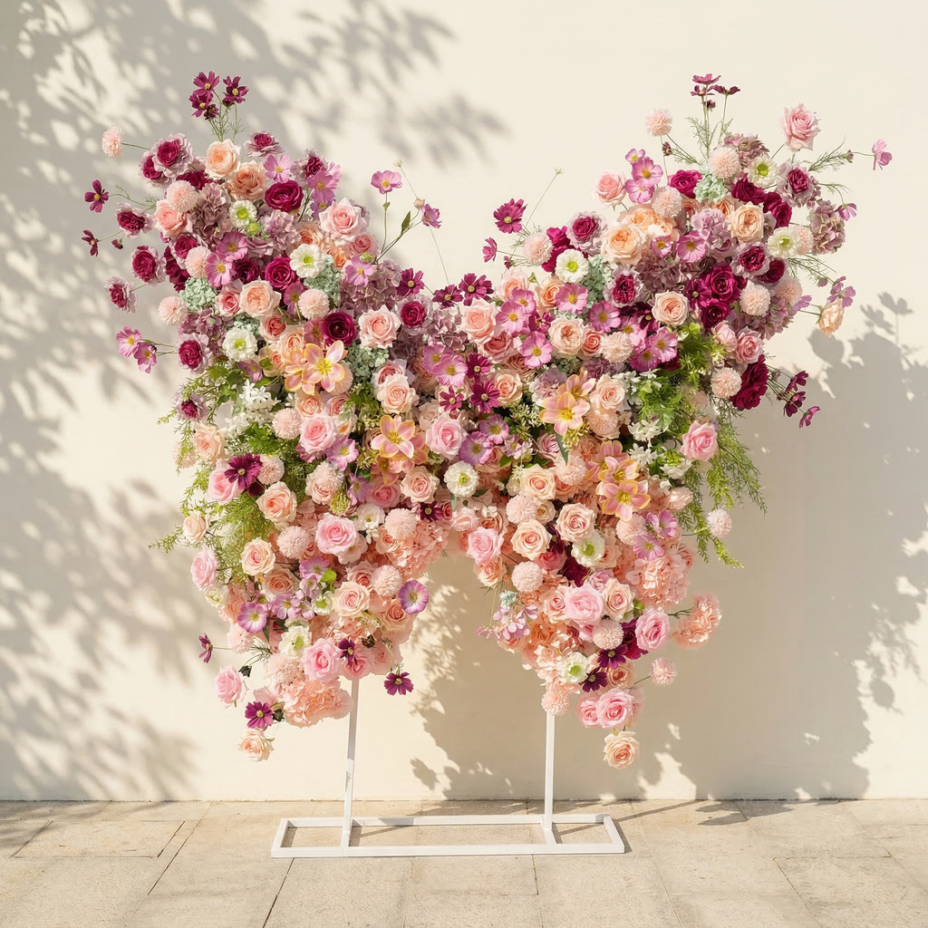 Lumeria | Exquisite Blush & Berry Butterfly-Shaped Flower Wall for Luxury Events & Parties Backdrop | Shipping Included