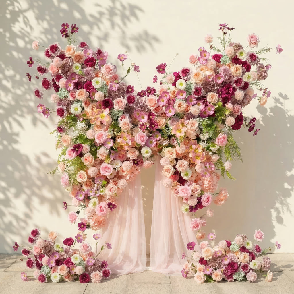 Lumeria | Exquisite Blush & Berry Butterfly-Shaped Flower Wall for Luxury Events & Parties Backdrop | Shipping Included