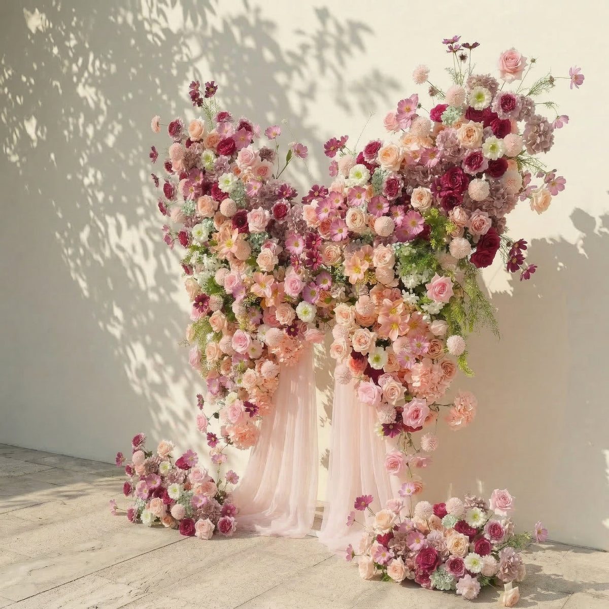 Lumeria | Exquisite Blush & Berry Butterfly-Shaped Flower Wall for Luxury Events & Parties Backdrop | Shipping Included