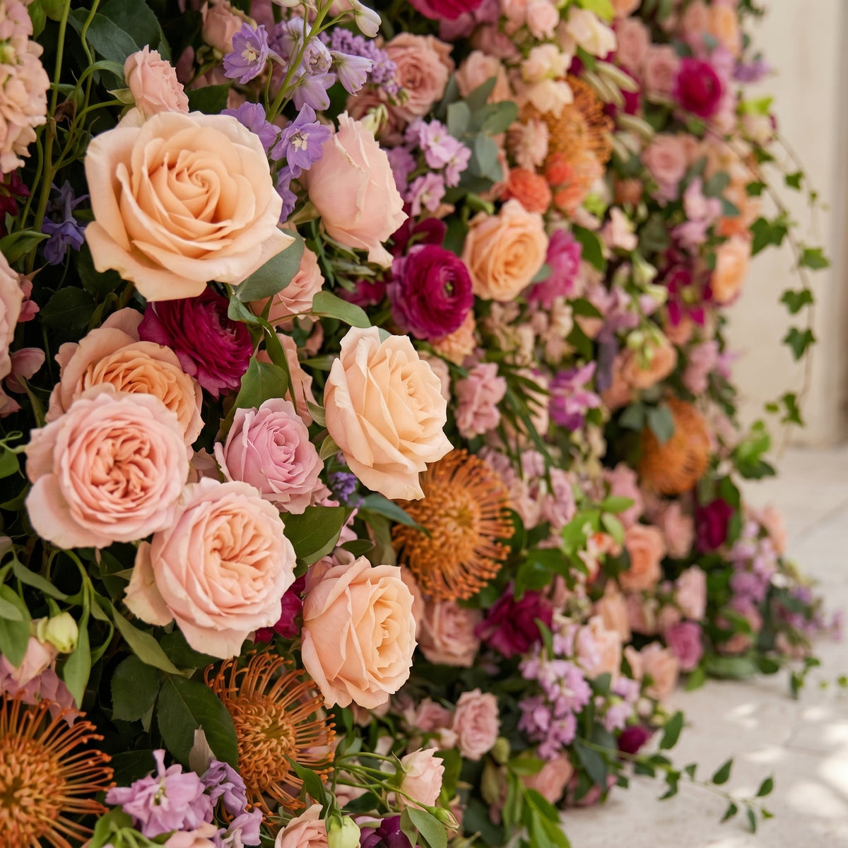 Lumvale | 5D Boho Autumn Mixed Warm Tone Event-Ready Silk Rose Floral Wall Backdrop for Romantic Wedding & Proposal Setups | Shipping Included
