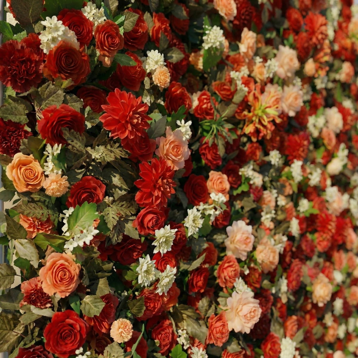 Luxira | 4D Crimson and Champagne Event-Ready Silk Rose Floral Wall Backdrop for Luxury Weddings & Events Decoration | Shipping Included