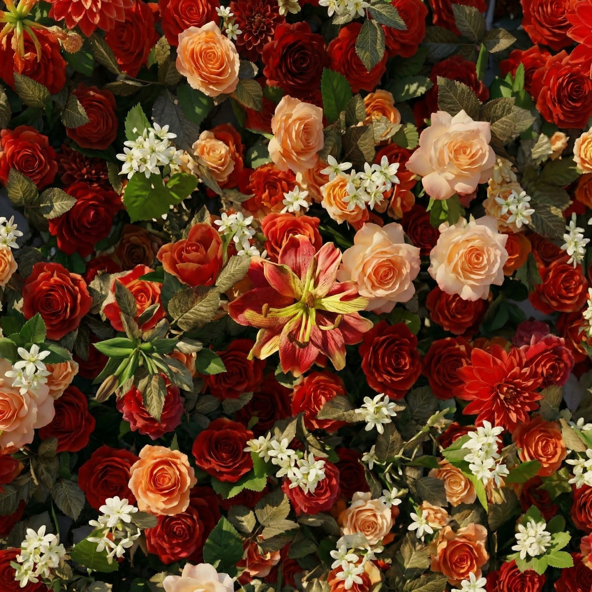 Luxira | 4D Crimson and Champagne Event-Ready Silk Rose Floral Wall Backdrop for Luxury Weddings & Events Decoration | Shipping Included