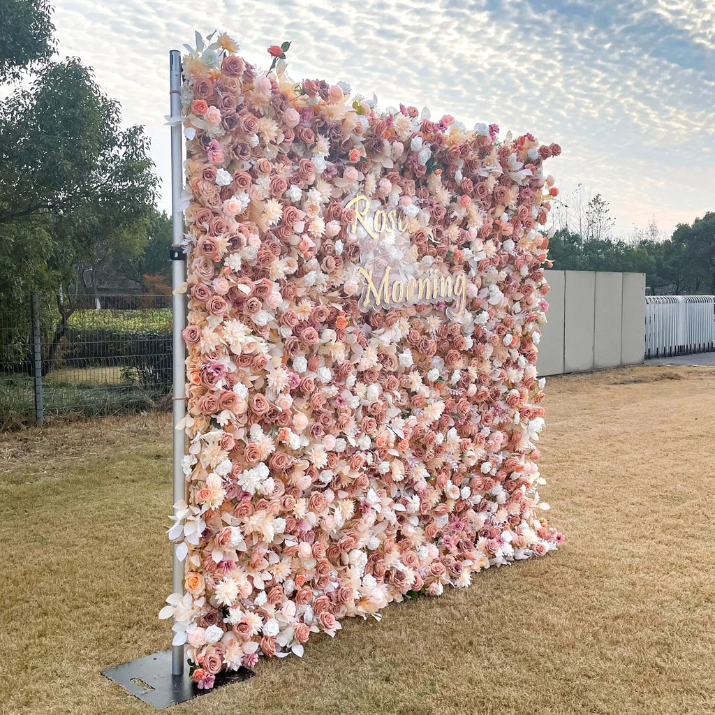 Lynn | 5D Golden Event-Ready Artificial Floral Wall Backdrop, Roll-Up Fabric | Shipping Included