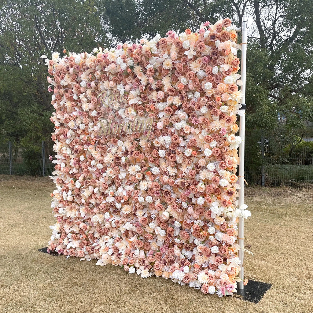 Lynn | 5D Golden Event-Ready Artificial Floral Wall Backdrop, Roll-Up Fabric | Shipping Included