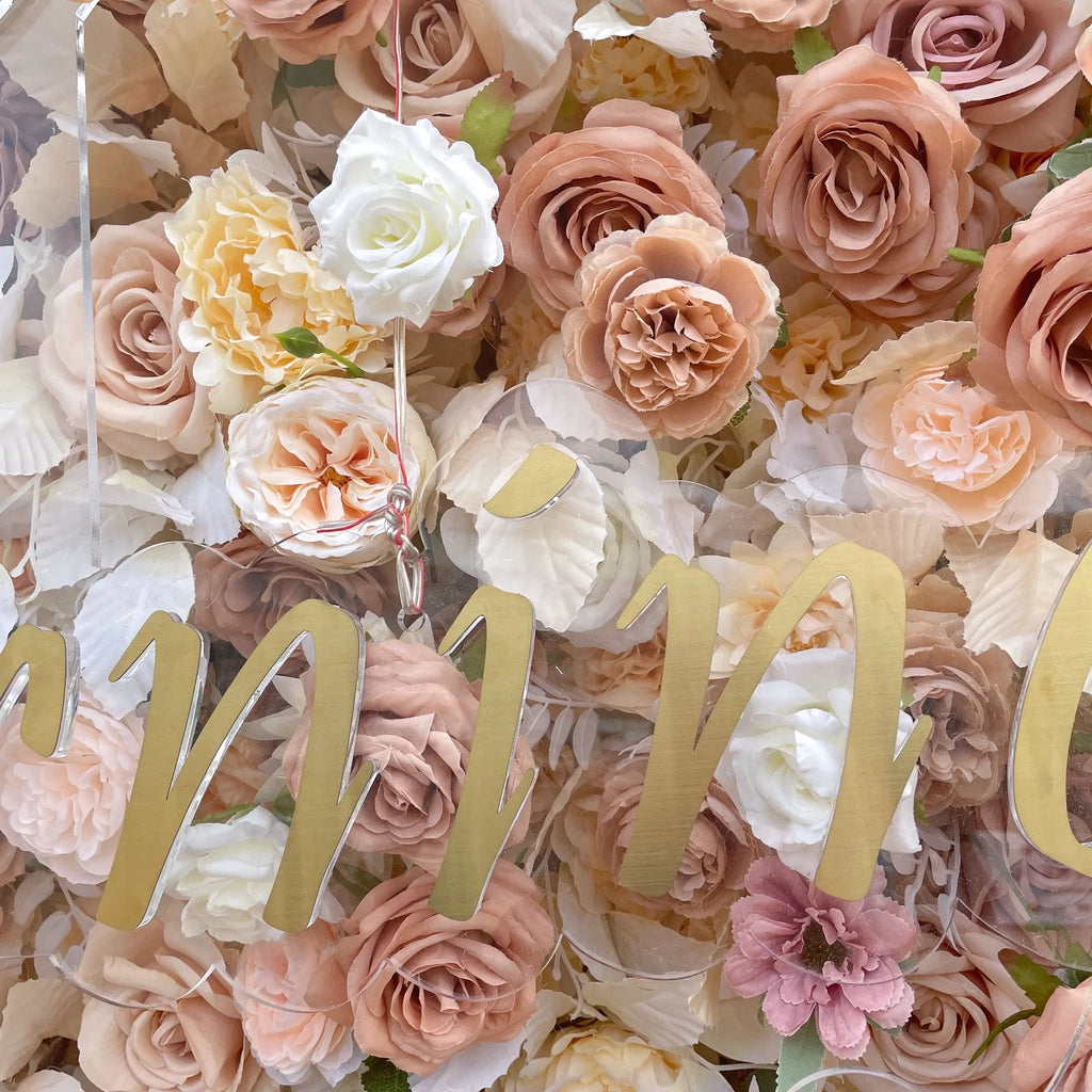 Lynn | 5D Golden Event-Ready Artificial Floral Wall Backdrop, Roll-Up Fabric | Shipping Included