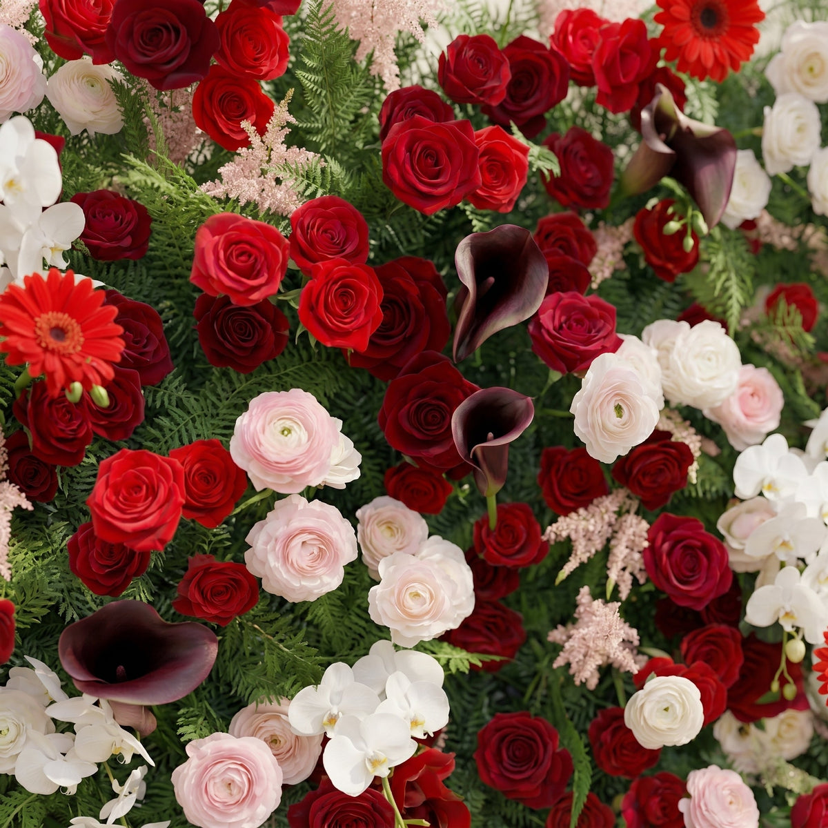 Maelelia | Premium 4D Crimson Rose & White Daisy Silk Flower Wall with Botanical Textures for Bold Branding Events | Shipping Included