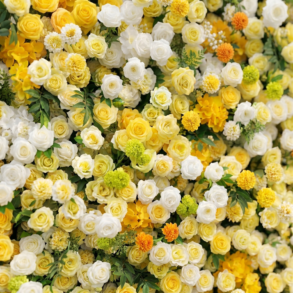 Marellyn | 5D Bright Yellow & Ivory White Event-Ready Silk Rose Floral Wall Backdrop for Romantic Wedding & Proposal Setups | Shipping Included