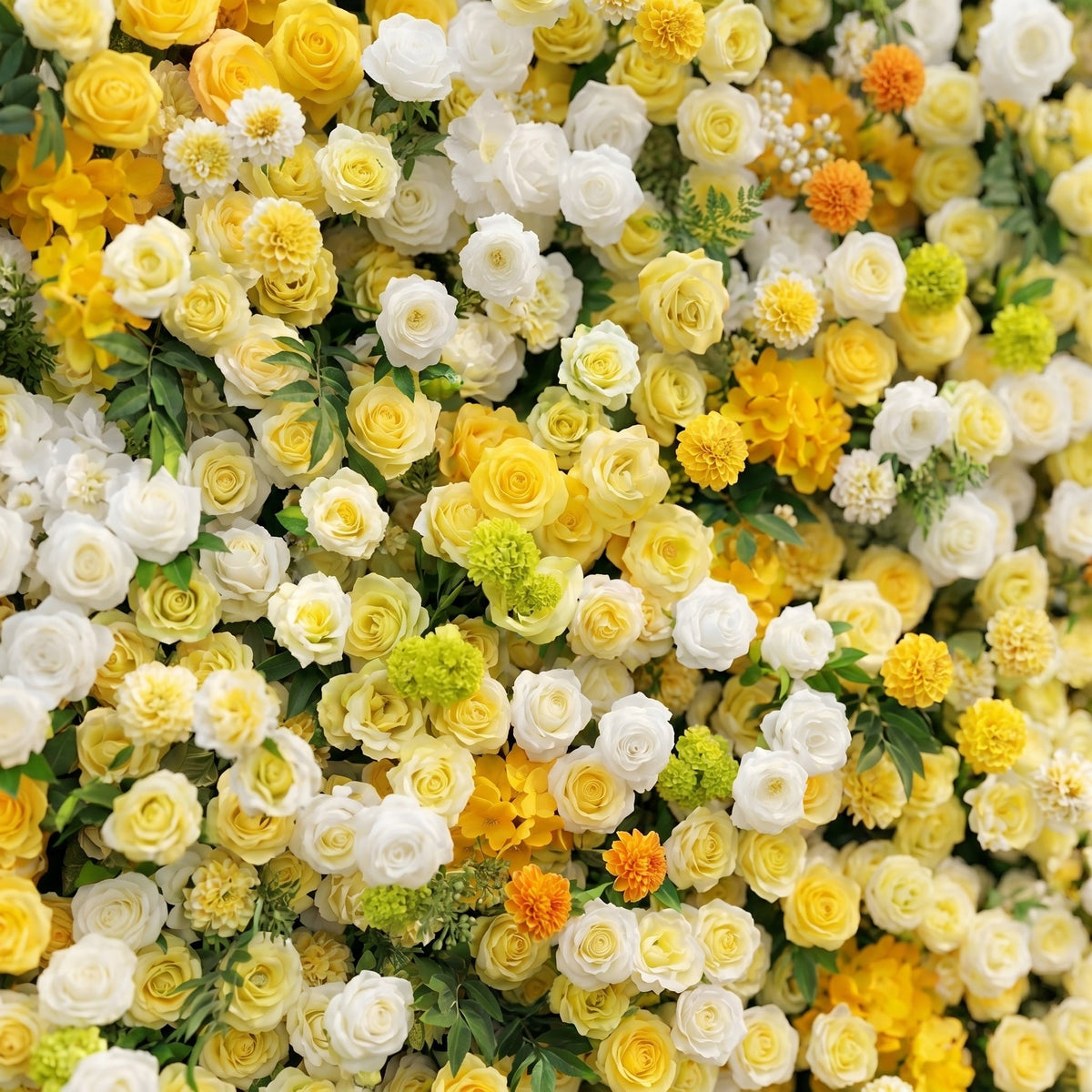 Marellyn | 5D Bright Yellow & Ivory White Event-Ready Silk Rose Floral Wall Backdrop for Romantic Wedding & Proposal Setups | Shipping Included