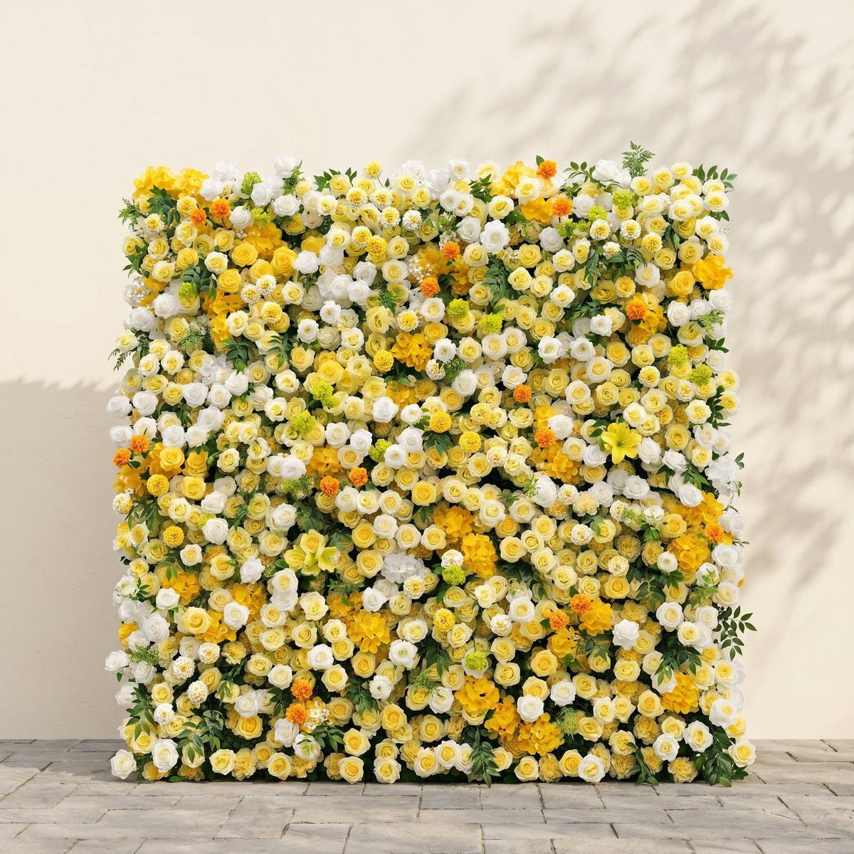 Marellyn | 5D Bright Yellow & Ivory White Event-Ready Silk Rose Floral Wall Backdrop for Romantic Wedding & Proposal Setups | Shipping Included