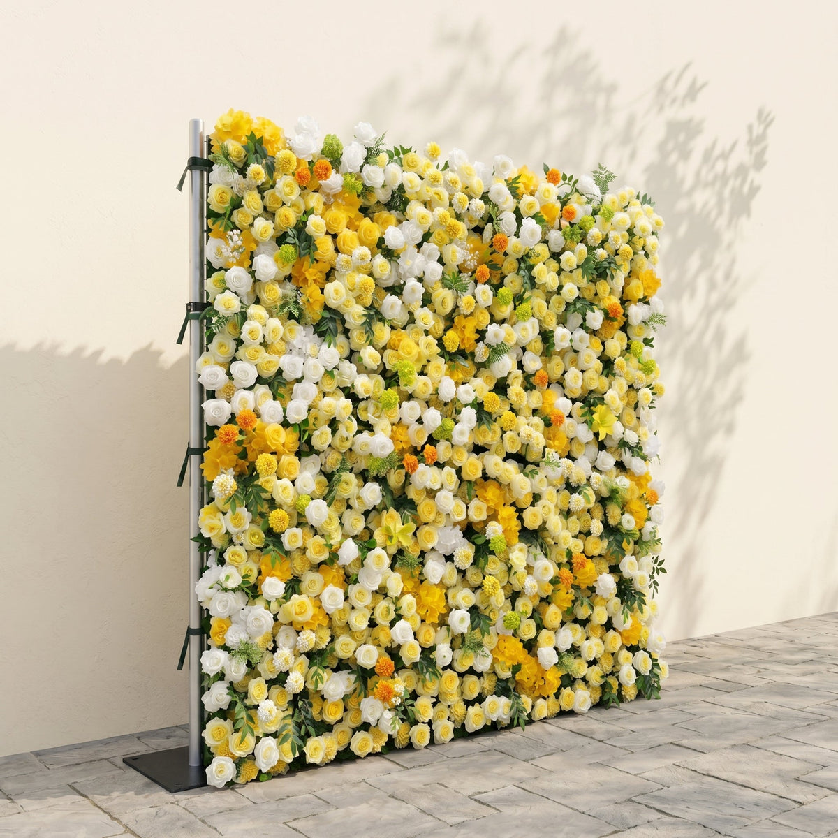 Marellyn | 5D Bright Yellow & Ivory White Event-Ready Silk Rose Floral Wall Backdrop for Romantic Wedding & Proposal Setups | Shipping Included