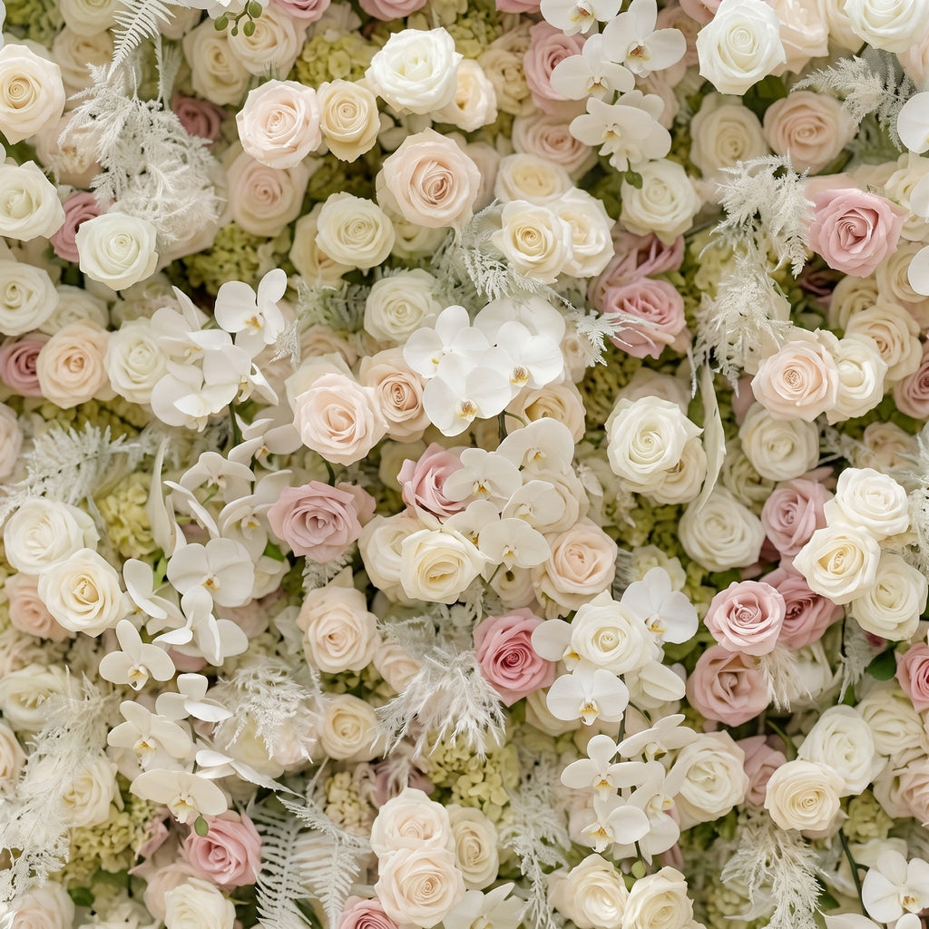 Mavenena | 5D Neutral Cream Blush Pink & Ivory White Event-Ready Silk Rose Floral Wall Backdrop for Romantic Wedding & Proposal Setups | Shipping Included