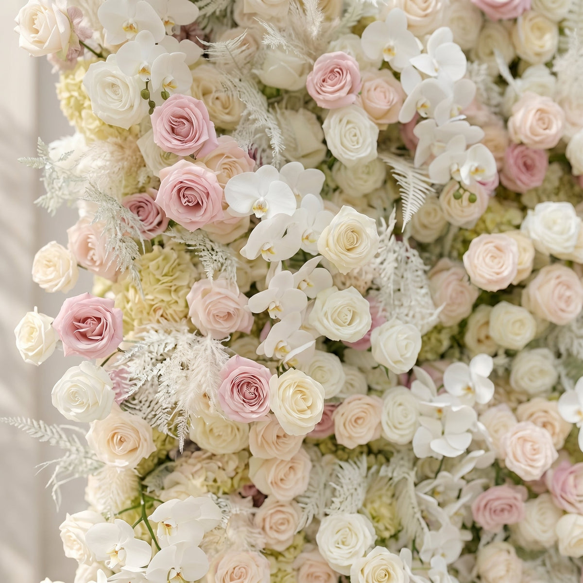 Mavenena | 5D Neutral Cream Blush Pink & Ivory White Event-Ready Silk Rose Floral Wall Backdrop for Romantic Wedding & Proposal Setups | Shipping Included