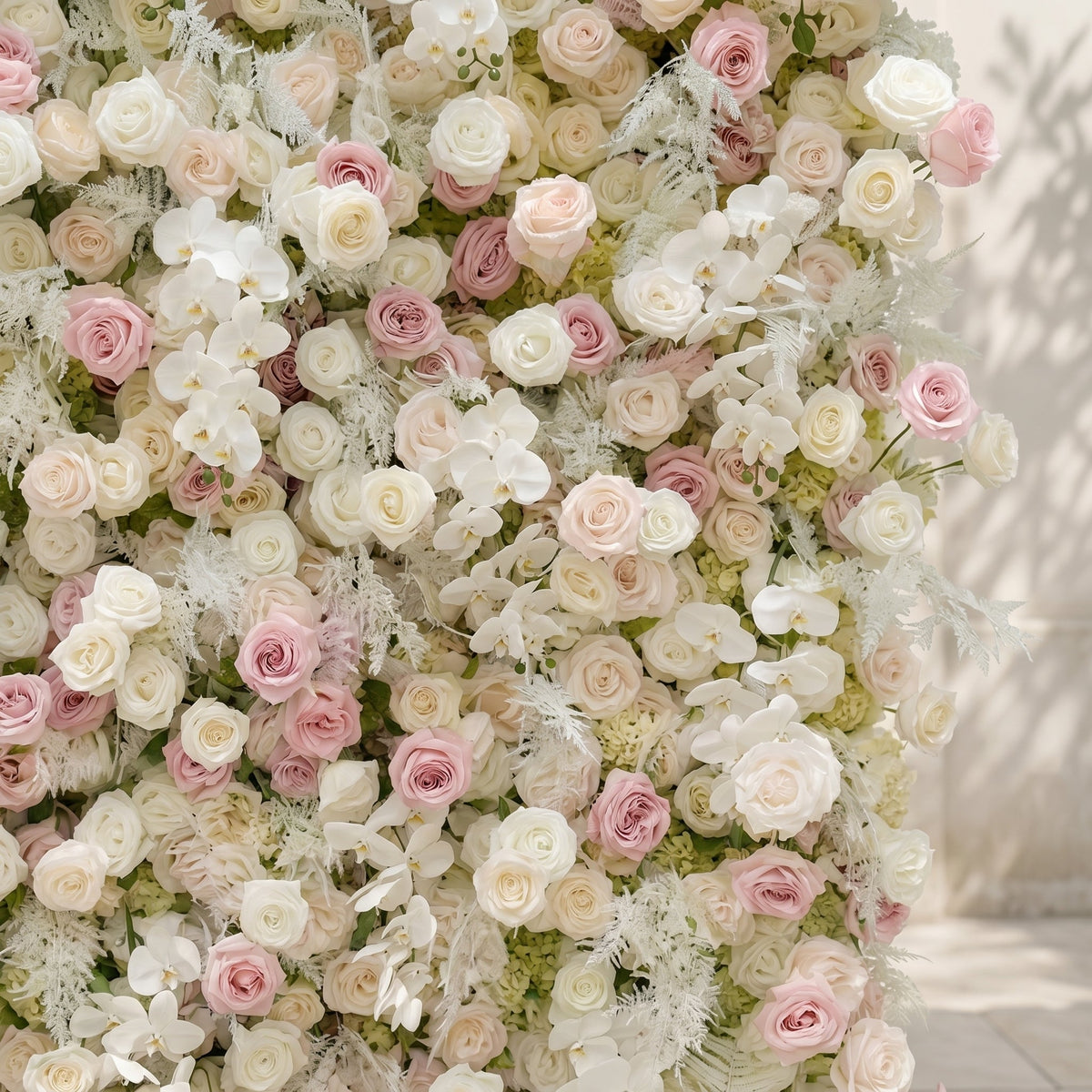 Mavenena | 5D Neutral Cream Blush Pink & Ivory White Event-Ready Silk Rose Floral Wall Backdrop for Romantic Wedding & Proposal Setups | Shipping Included