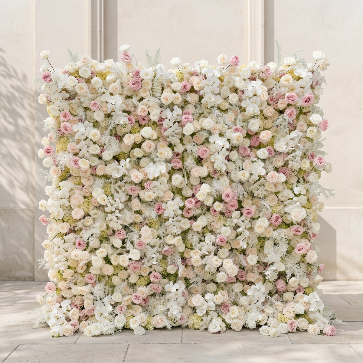 Mavenena | 5D Neutral Cream Blush Pink & Ivory White Event-Ready Silk Rose Floral Wall Backdrop for Romantic Wedding & Proposal Setups | Shipping Included