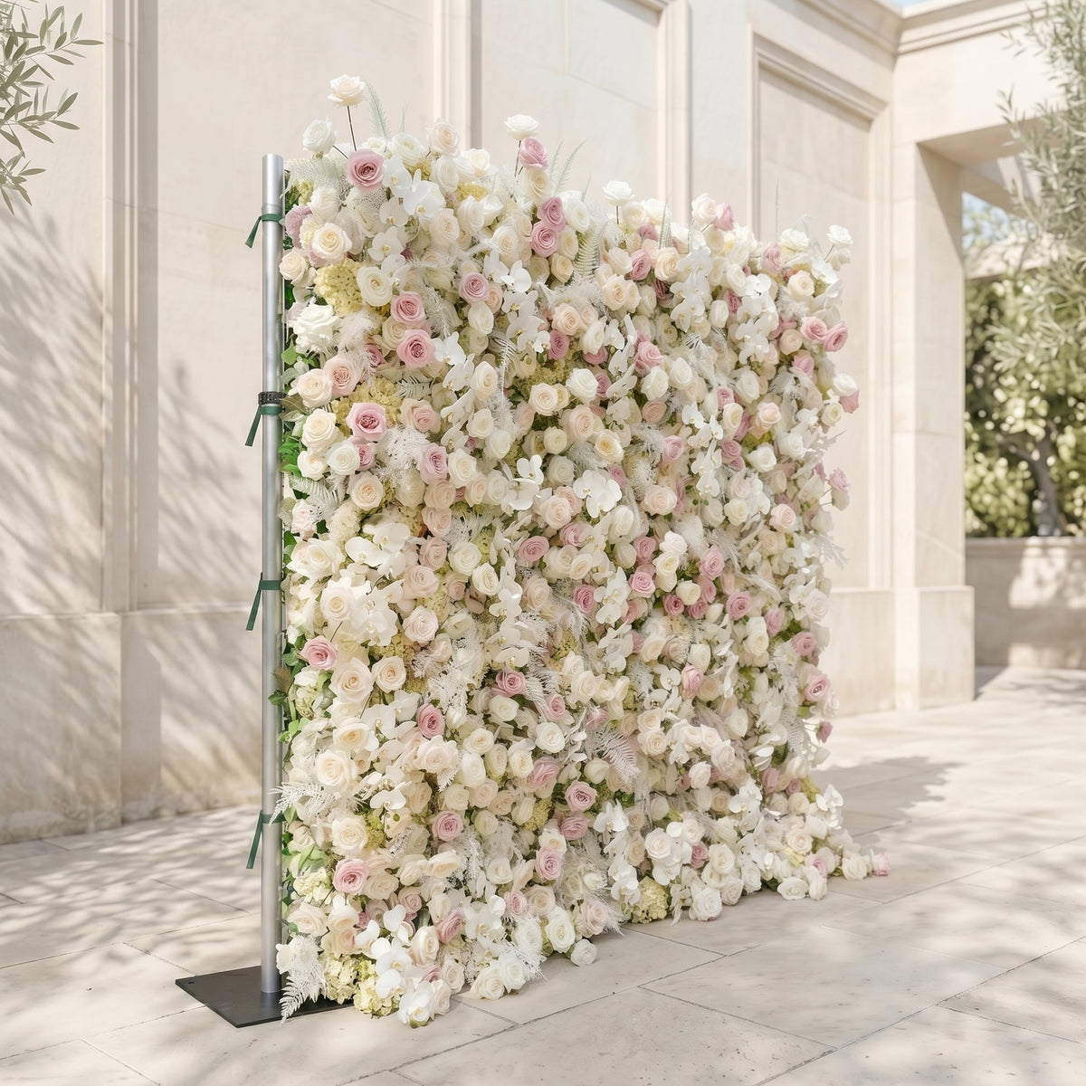 Mavenena | 5D Neutral Cream Blush Pink & Ivory White Event-Ready Silk Rose Floral Wall Backdrop for Romantic Wedding & Proposal Setups | Shipping Included