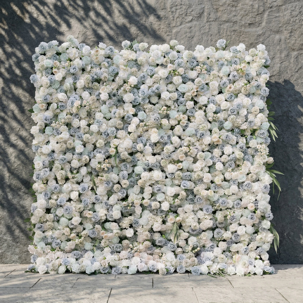 Mireli | 5D Dusty Blue and Ivory Event-Ready Silk Rose Floral Wall Backdrop for Elegant Event & Wedding Backdrops | Shipping Included