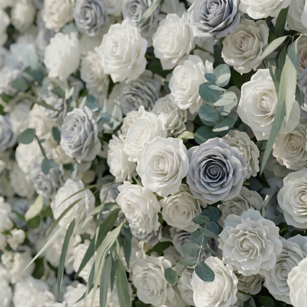 Mireli | 5D Dusty Blue and Ivory Event-Ready Silk Rose Floral Wall Backdrop for Elegant Event & Wedding Backdrops | Shipping Included