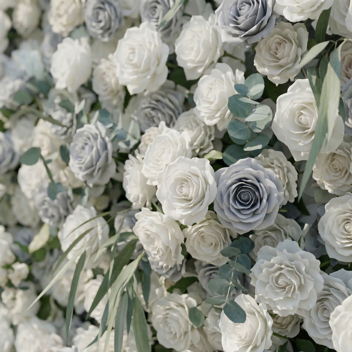 Mireli | 5D Dusty Blue and Ivory Event-Ready Silk Rose Floral Wall Backdrop for Elegant Event & Wedding Backdrops | Shipping Included