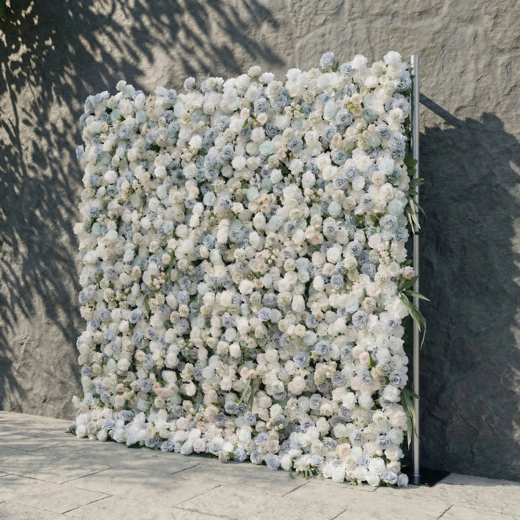 Mireli | 5D Dusty Blue and Ivory Event-Ready Silk Rose Floral Wall Backdrop for Elegant Event & Wedding Backdrops | Shipping Included
