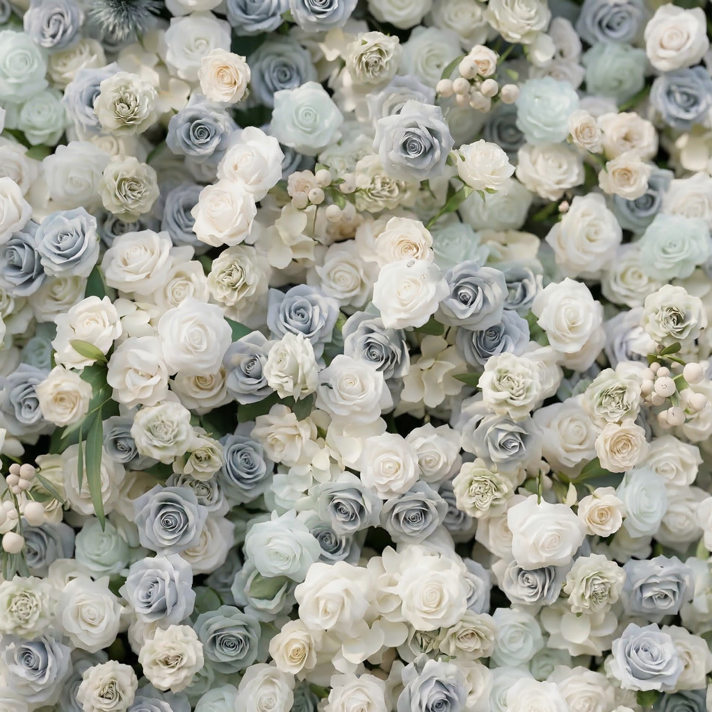 Mireli | 5D Dusty Blue and Ivory Event-Ready Silk Rose Floral Wall Backdrop for Elegant Event & Wedding Backdrops | Shipping Included