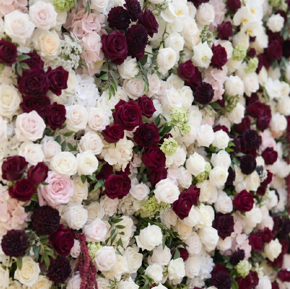 Mirenorae | Luxury 5D Burgundy Red & Ivory White Event-Ready Silk Floral Wall Backdrop for Grand Weddings | Shipping Included