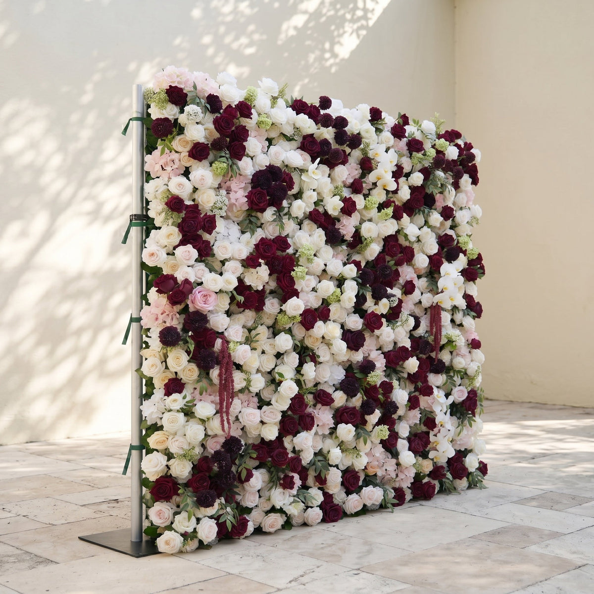 Mirenorae | Luxury 5D Burgundy Red & Ivory White Event-Ready Silk Floral Wall Backdrop for Grand Weddings | Shipping Included