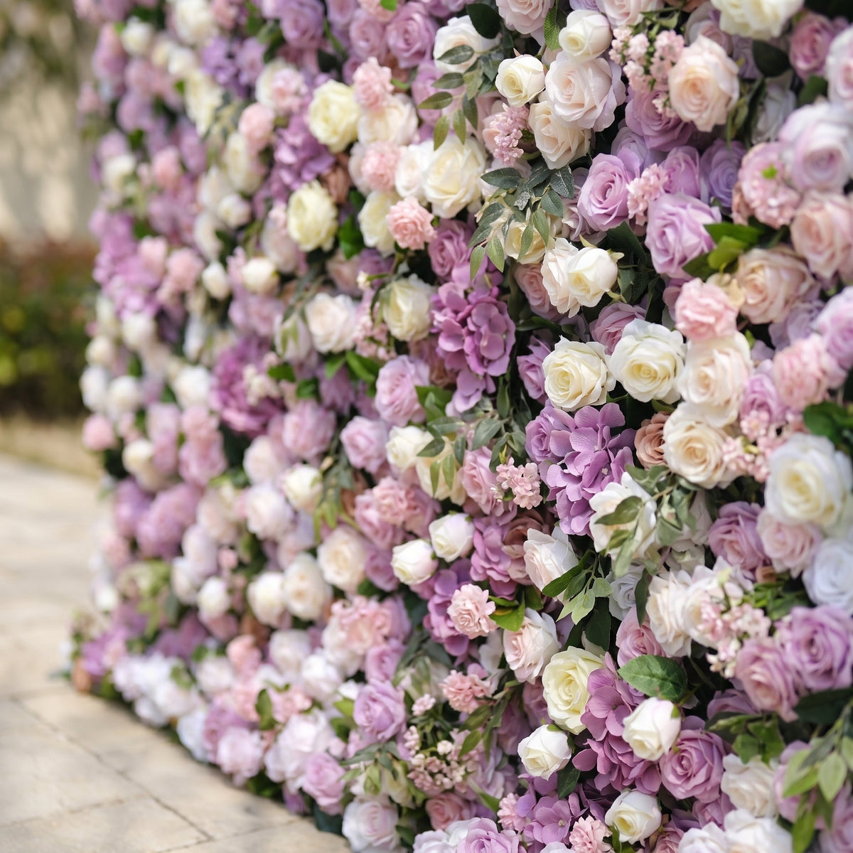 Mirenvia | Luxury 4D Dreamy Violet & Creamy White Silk Floral Wall Backdrop for Romantic Wedding Receptions | Shipping Included