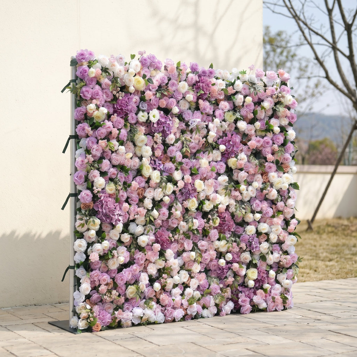 Mirenvia | Luxury 4D Dreamy Violet & Creamy White Silk Floral Wall Backdrop for Romantic Wedding Receptions | Shipping Included
