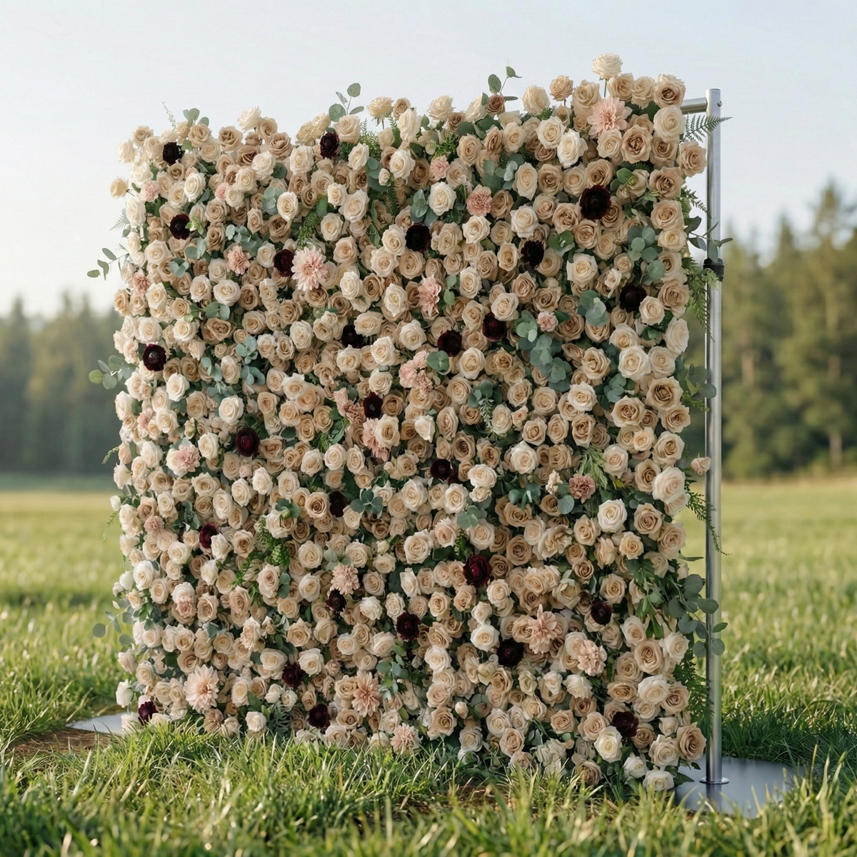 Mireya | 5D Elegant Champagne & Burgundy Event-Ready Silk Rose Floral Wall Backdrop for Luxury Weddings & Garden Parties | Shipping Included