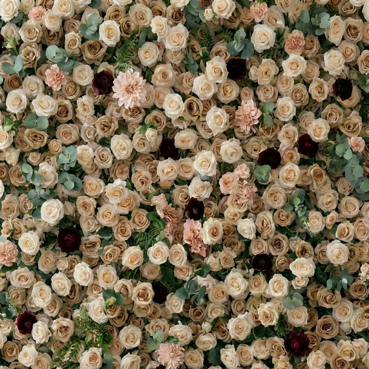 Mireya | 5D Elegant Champagne & Burgundy Event-Ready Silk Rose Floral Wall Backdrop for Luxury Weddings & Garden Parties | Shipping Included