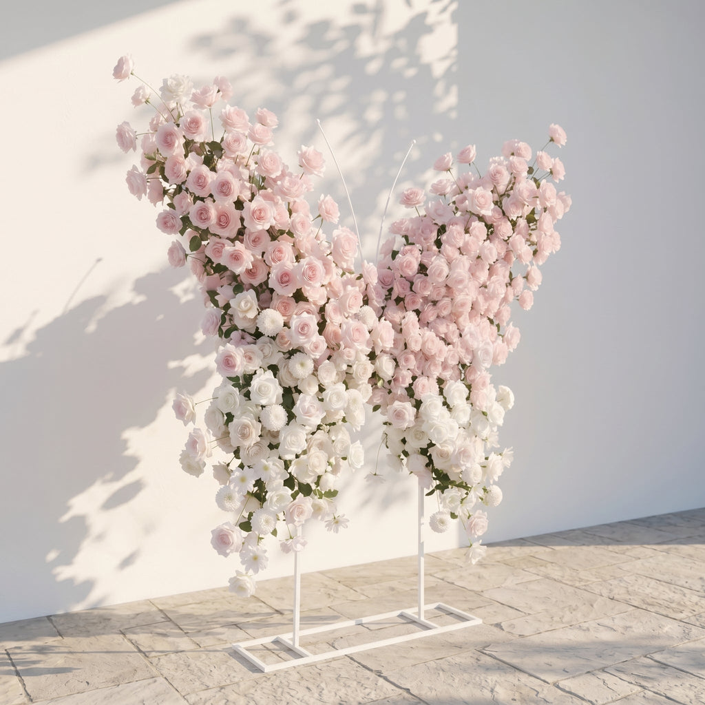 Morviane | Exquisite Pink Butterfly-Shaped Flower Wall for Luxury Events & Parties Backdrop | Shipping Included