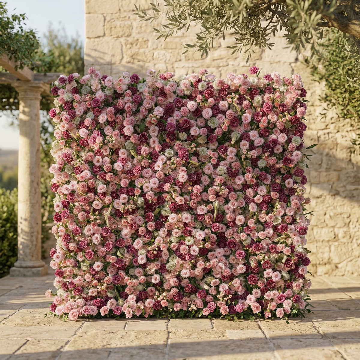 Nirex | 5D Berry & Pink Event-Ready Silk Rose Floral Wall Backdrop for Luxury Event Decor | Shipping Included