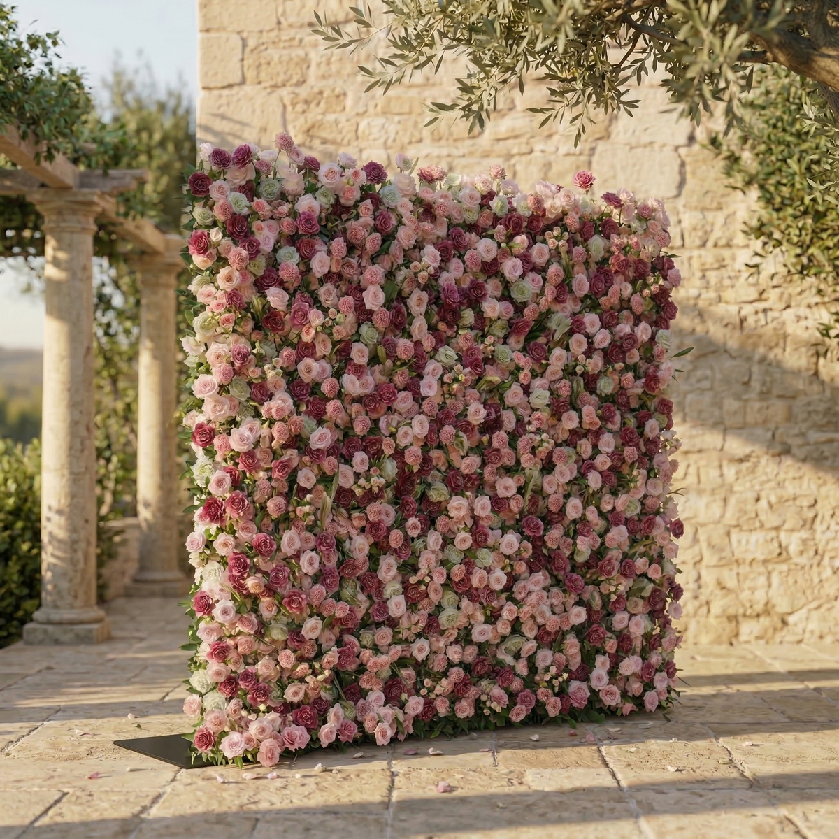 Nirex | 5D Berry & Pink Event-Ready Silk Rose Floral Wall Backdrop for Luxury Event Decor | Shipping Included