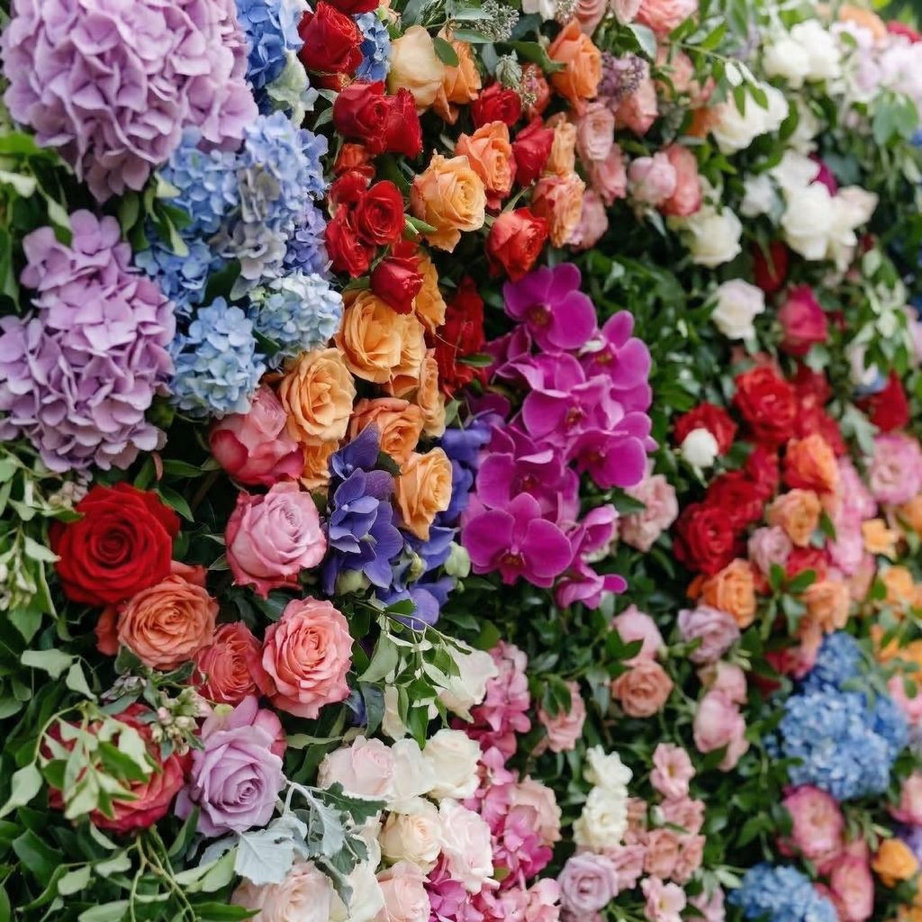 Noirae | 5D Wildflower Mix & Lush Greenery Event-Ready Silk Rose Floral Wall Backdrop for Garden Events Decor | Shipping Included