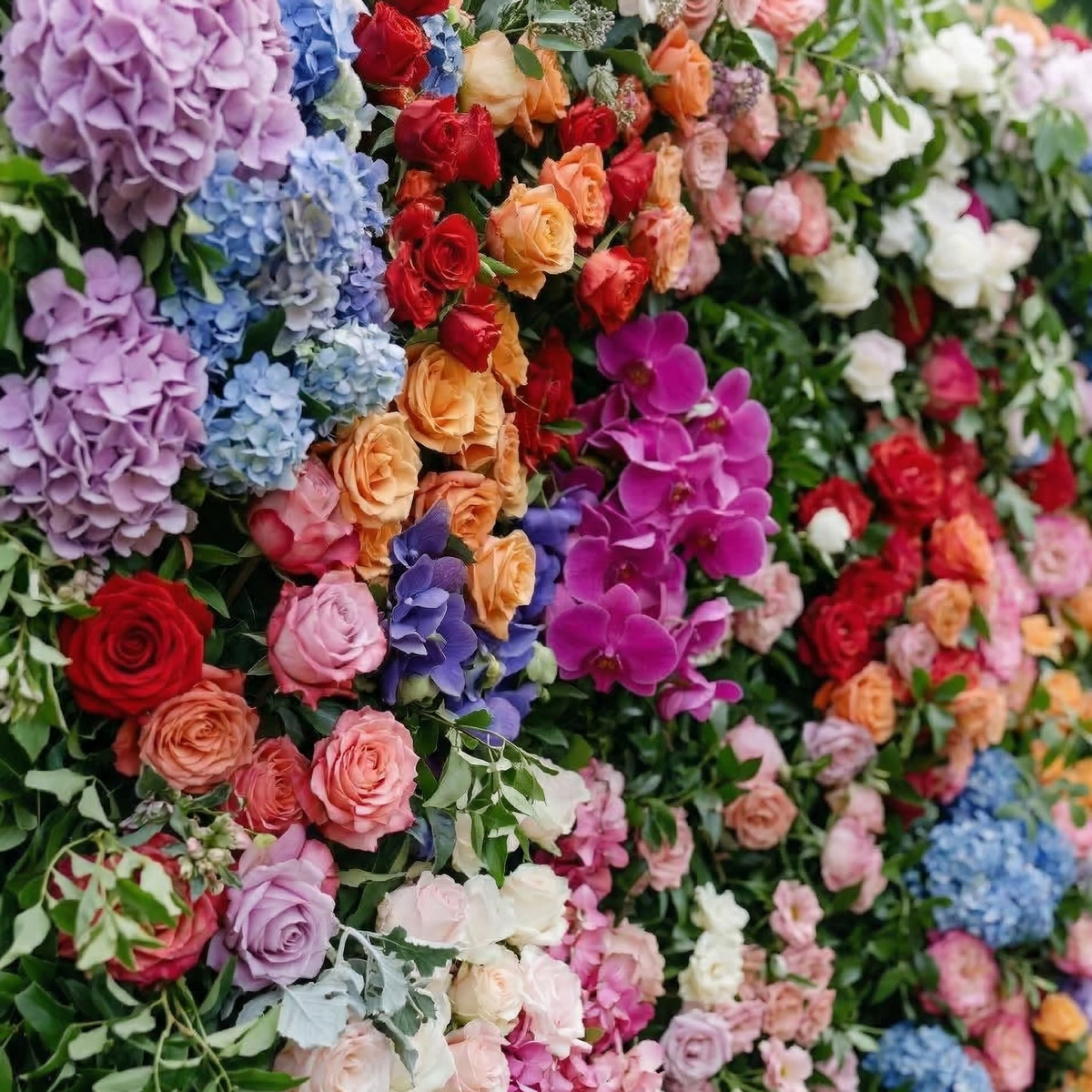 Noirae | 5D Wildflower Mix & Lush Greenery Event-Ready Silk Rose Floral Wall Backdrop for Garden Events Decor | Shipping Included