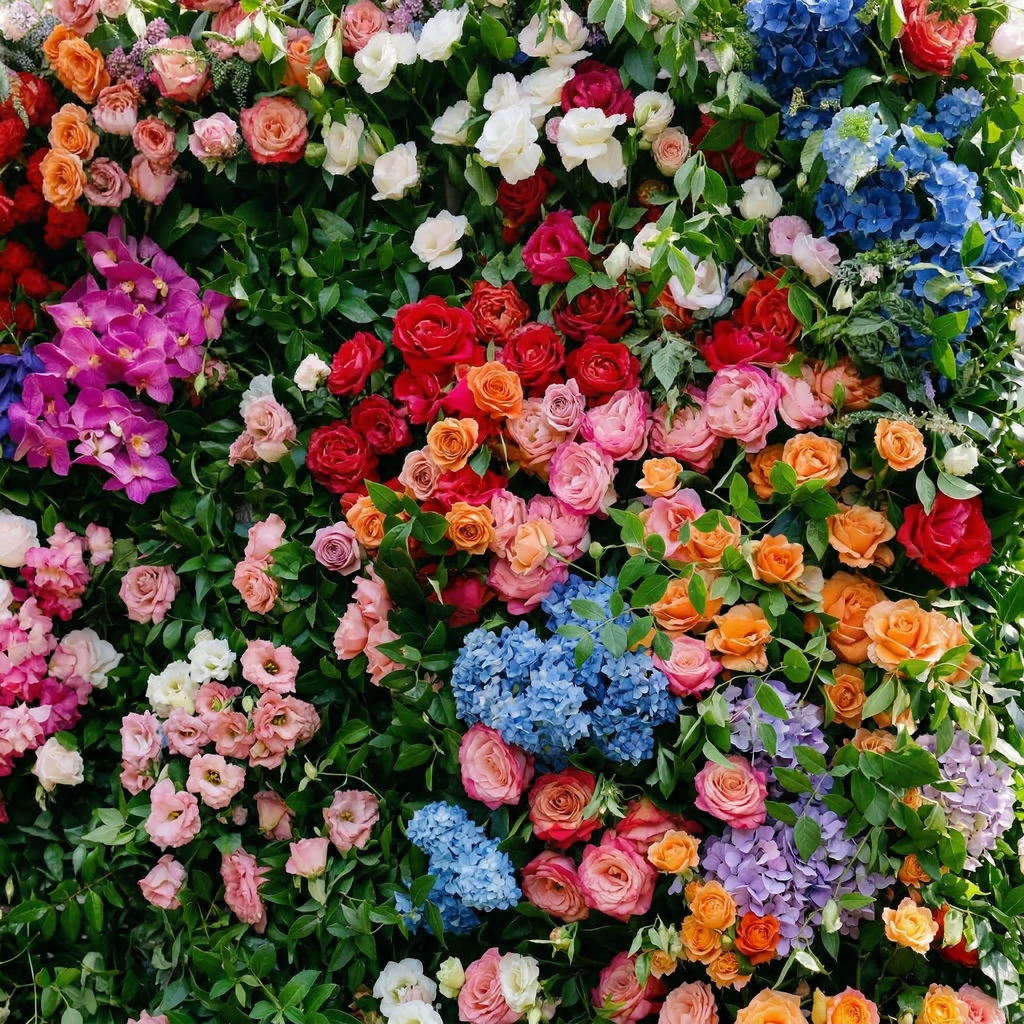 Noirae | 5D Wildflower Mix & Lush Greenery Event-Ready Silk Rose Floral Wall Backdrop for Garden Events Decor | Shipping Included