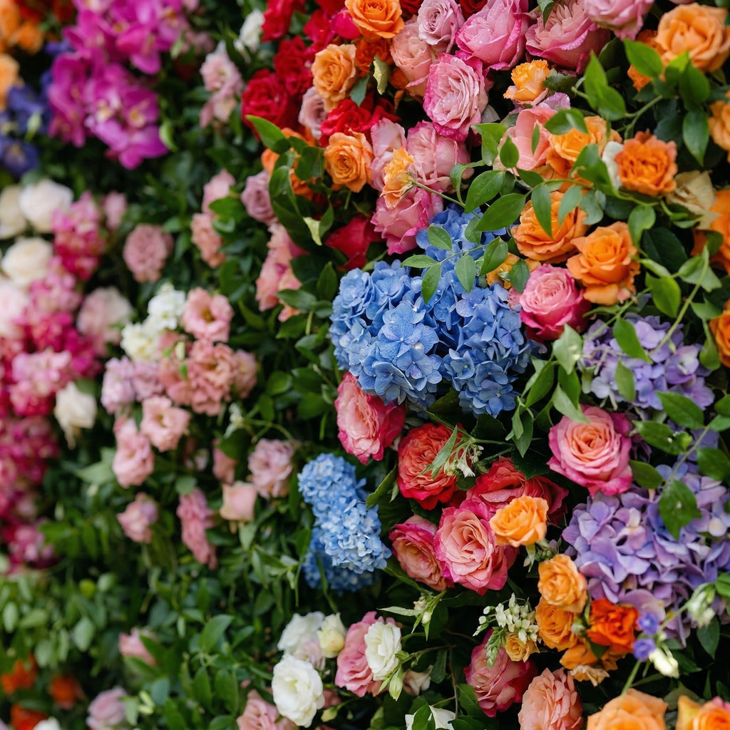 Noirae | 5D Wildflower Mix & Lush Greenery Event-Ready Silk Rose Floral Wall Backdrop for Garden Events Decor | Shipping Included
