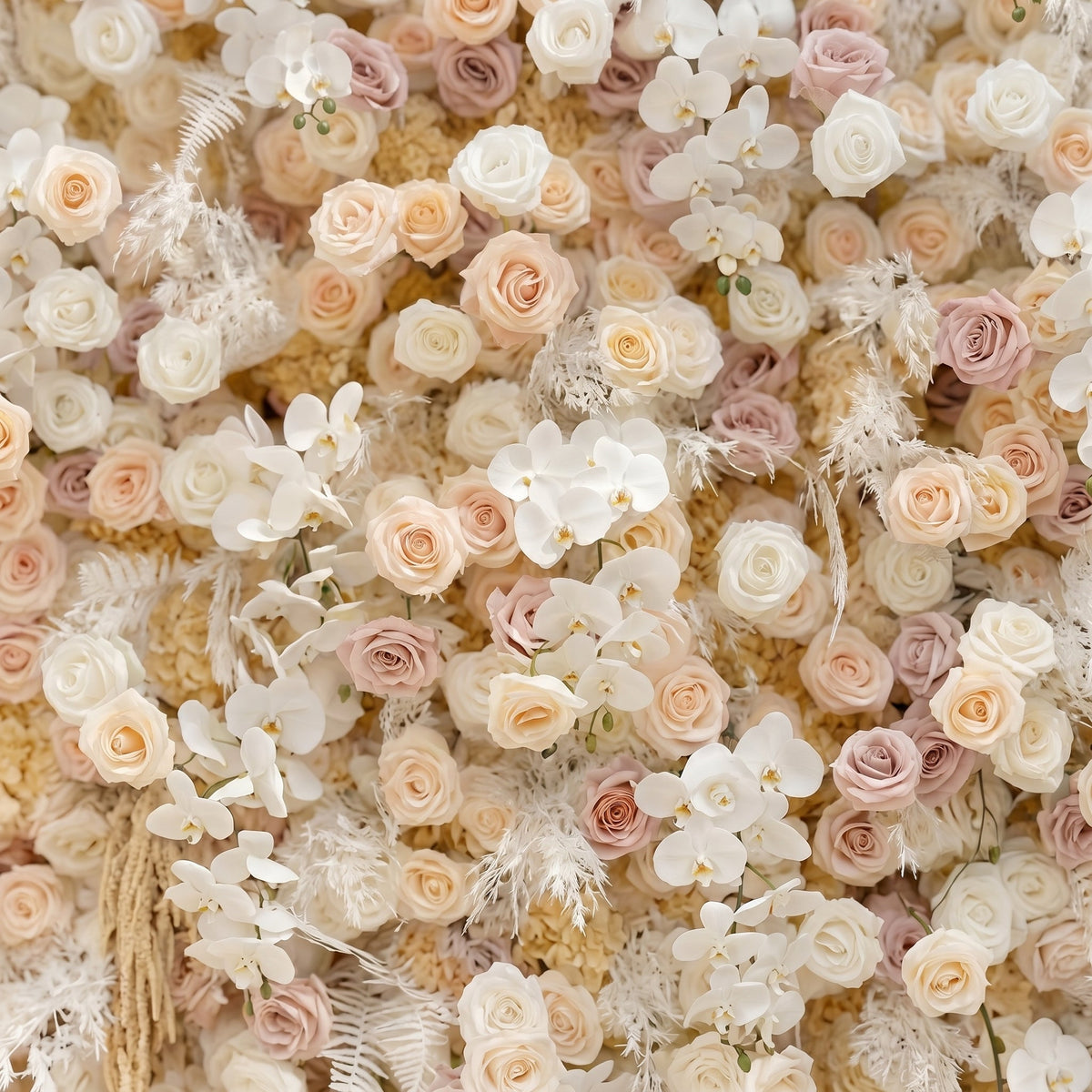 Novmora | 5D Neutral Warm Cream Peach & Blush Pink Event-Ready Silk Rose Floral Wall Backdrop for Romantic Wedding & Proposal Setups | Shipping Included