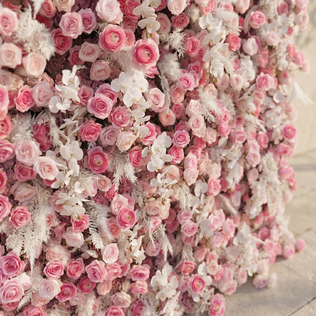 Nylenna | Luxury 5D Ombre Hot Pink & Blush Silk Event-Ready Floral Wall Backdrop for Vibrant Romantic Weddings | Shipping Included